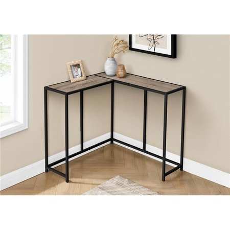 MONARCH Monarch I 2155 36 in. L-shaped Corner Metal Frame Console Table; Dark Taupe Wood-look & Black I 2155